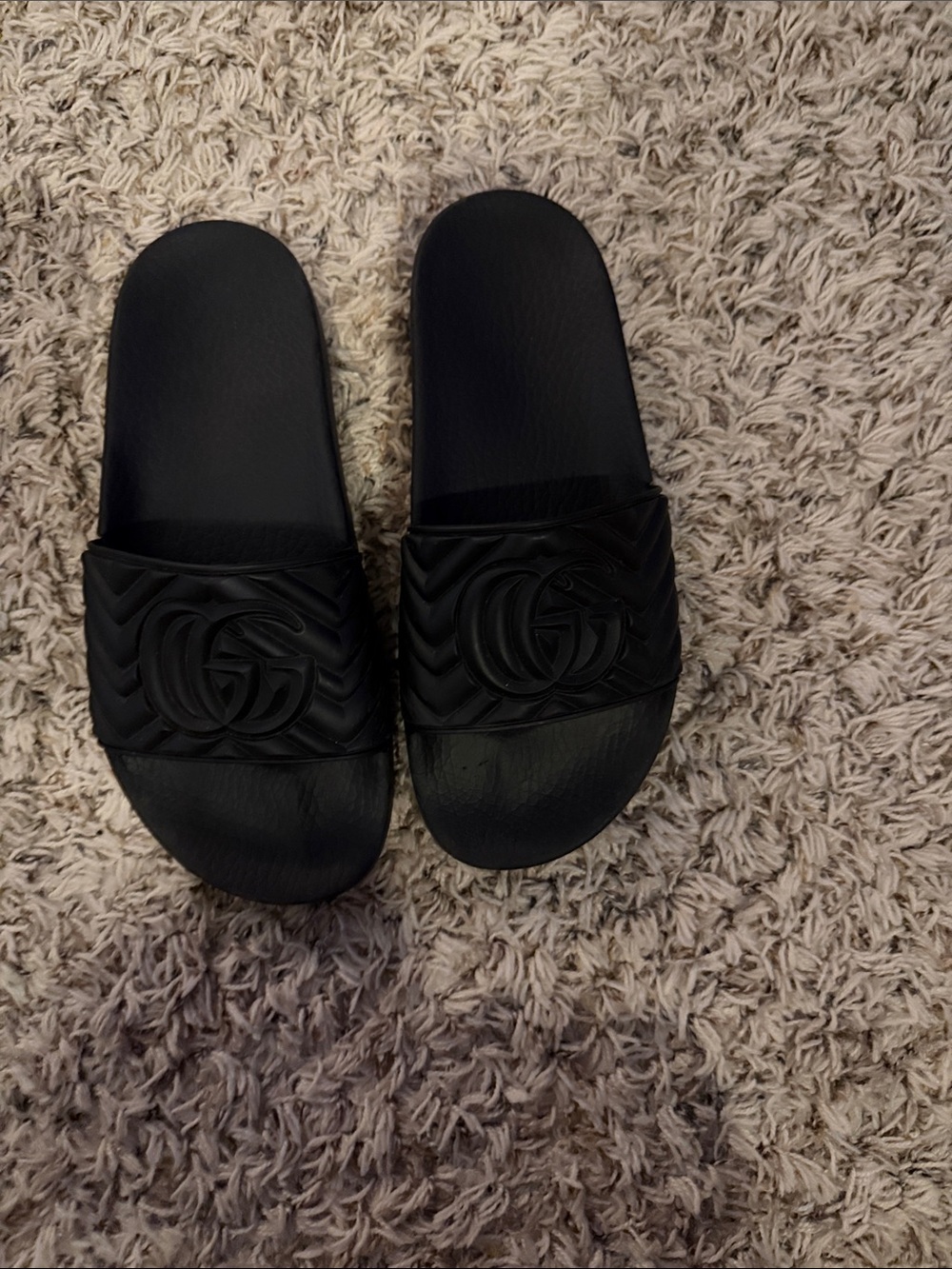 Gucci Black Embossed GG Slide Sandals